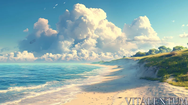 AI ART Coastal Scene: Beach, Ocean, and Cloudscape