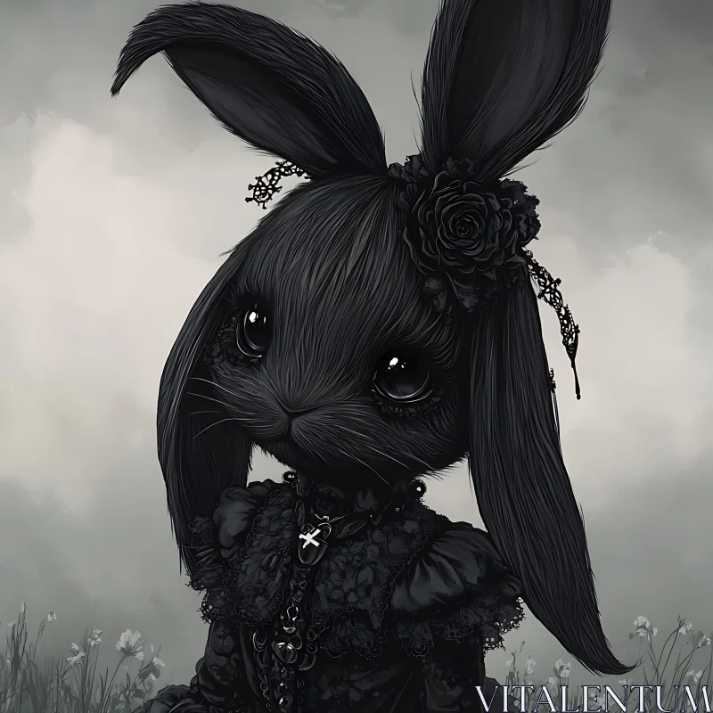 AI ART Dark Rabbit with Rose and Lace