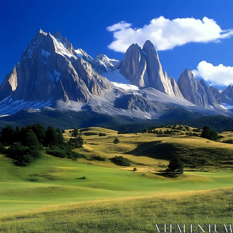 AI ART Scenic Mountain Range Under Blue Skies