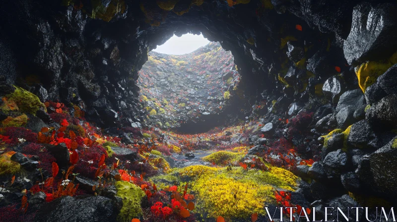 Underground Wonderland with Colorful Plant Life AI Image