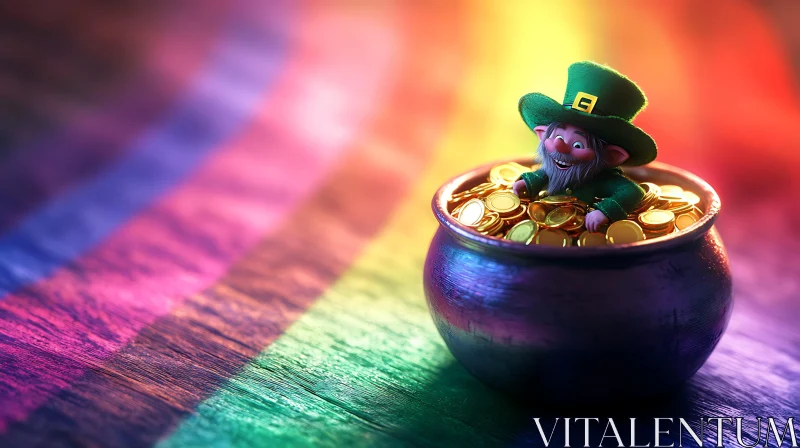 AI ART Leprechaun with Gold on Rainbow