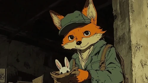 Anthropomorphic Fox with Bunny in Underground Setting