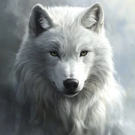 Serene White Wolf Gaze Animal Artwork