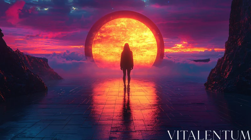 AI ART Luminous Portal and Silhouette in Surreal Sunset