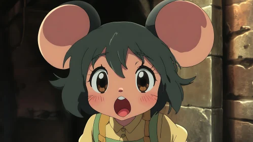 Adorable Anime Mouse Character in Surprised Pose