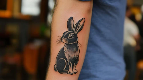 Monochrome Rabbit Tattoo on Arm