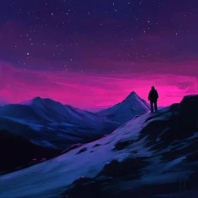 Night Sky Mountain Landscape with Figure