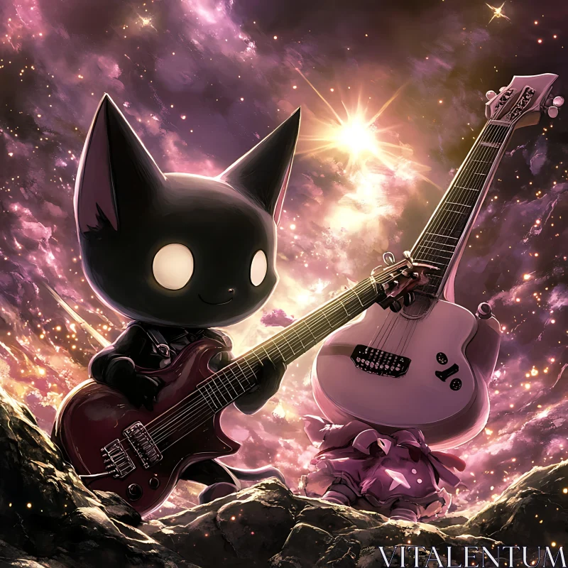 Cosmic Cat Guitarist in a Fantasy Setting AI Image