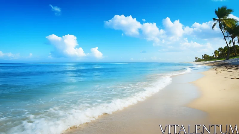 Seascape with Blue Sky and White Sand AI Image