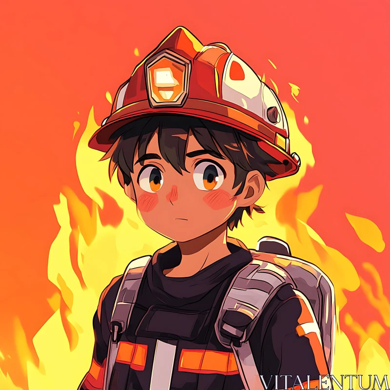 Anime Firefighter Hero Against Flames AI Image