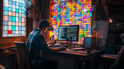 Programmer's Desk with Stained Glass Window