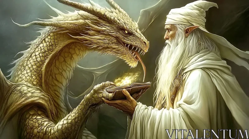 Golden Dragon and Elf Wizard AI Image