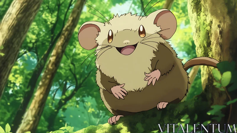 Adorable Mouse Amidst Verdant Forest AI Image