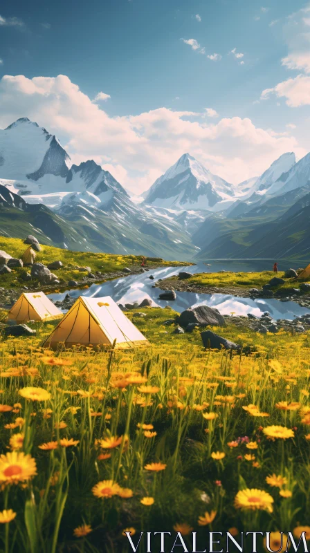 AI ART Alpine Meadow Camping Scene