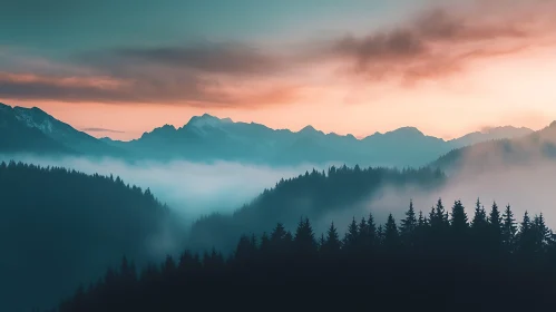 Serene Mountain Vista with Fog