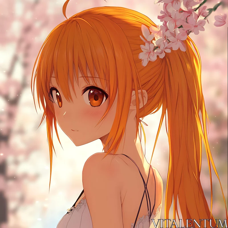 Springtime Anime Girl with Cherry Blossoms AI Image