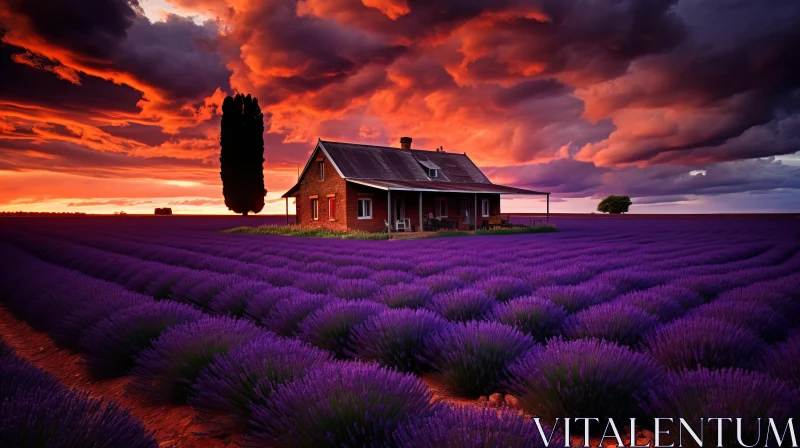 French Countryside: Lavender Fields and Sunset Romance AI Image
