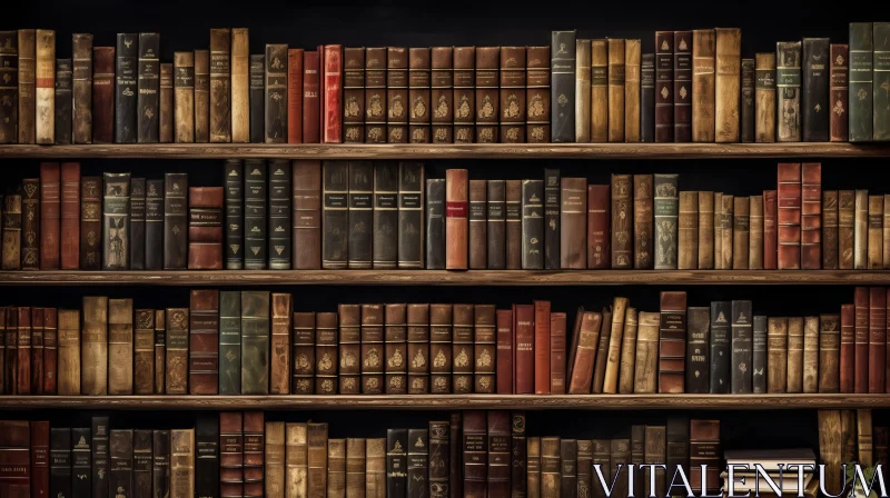 Vintage Library Interior with Wooden Bookshelf and Old Books AI Image