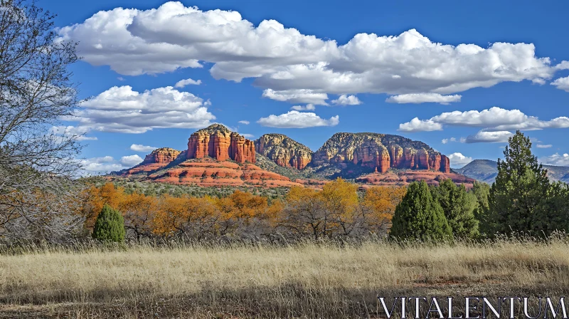 AI ART Scenic Red Rock Landscape with Blue Sky