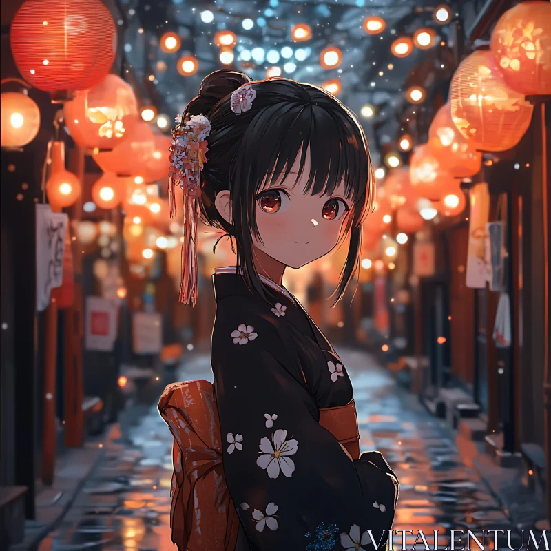 Anime Girl with Lanterns AI Image