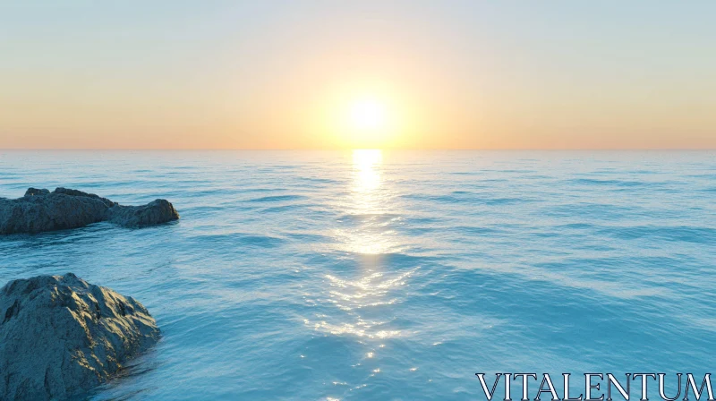 Peaceful Ocean Sunset with Gentle Waves AI Image