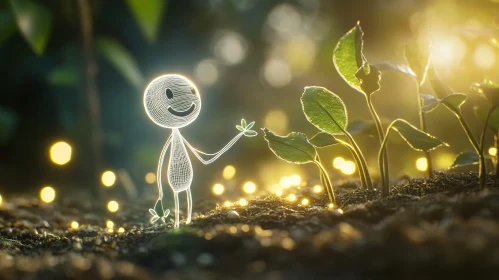 Magical Glowing Cartoon and Plants in Forest