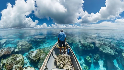 Man on Boat in Turquoise Waters