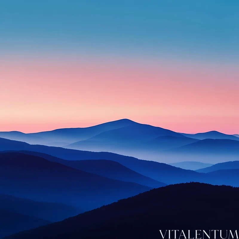 Blue Mountain Range with Pink Sky AI Image