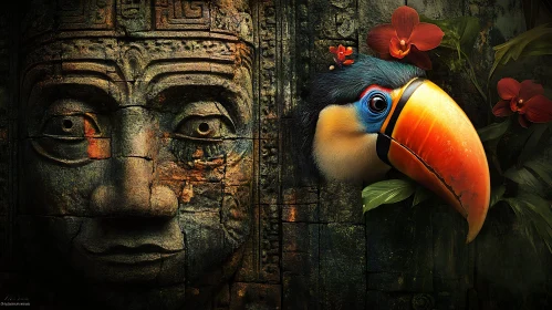 Toucan and Ancient Stone Carving