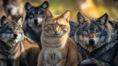 Ginger Cat and Wolf Pack Portrait