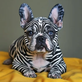 Zebra-Patterned French Bulldog with Blue Eyes