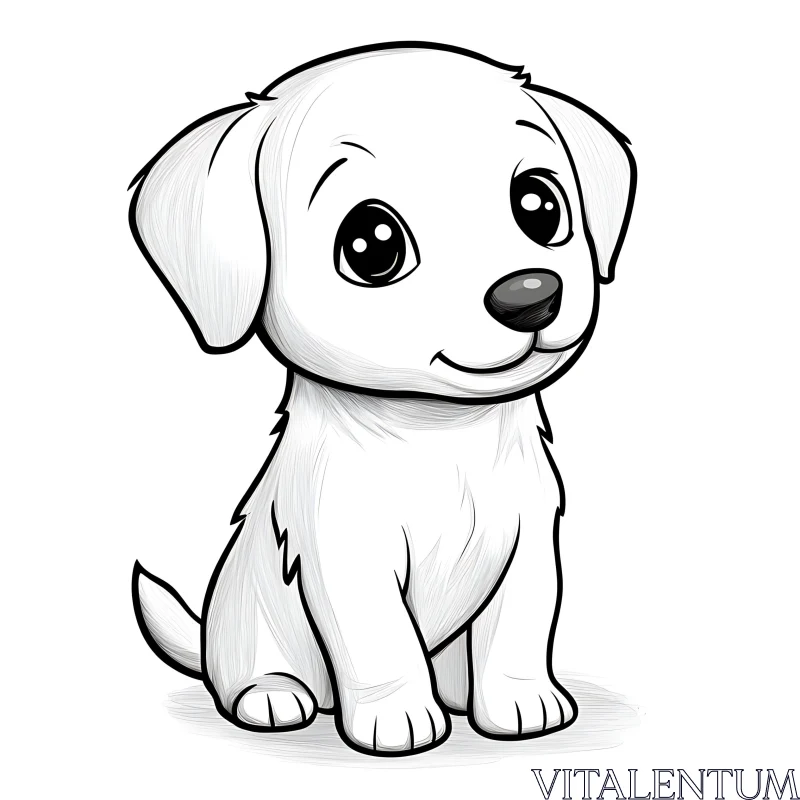 Cute Baby Dog Cartoon Drawing AI Image