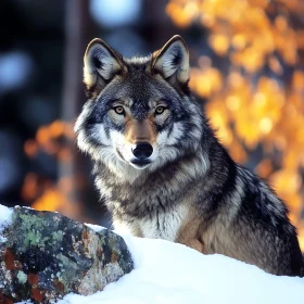 Portrait of a Wolf in Winter