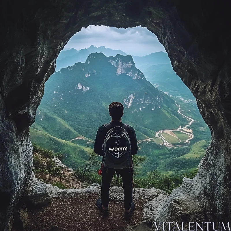 Hiker at Cave Overlook AI Image