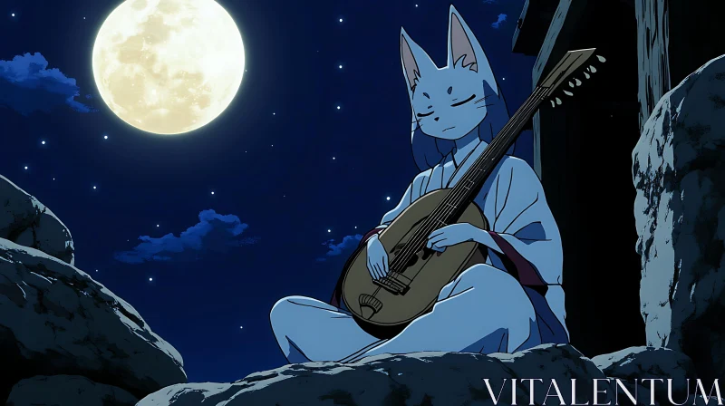 Moonlit Fox Playing Music in Anime Style AI Image