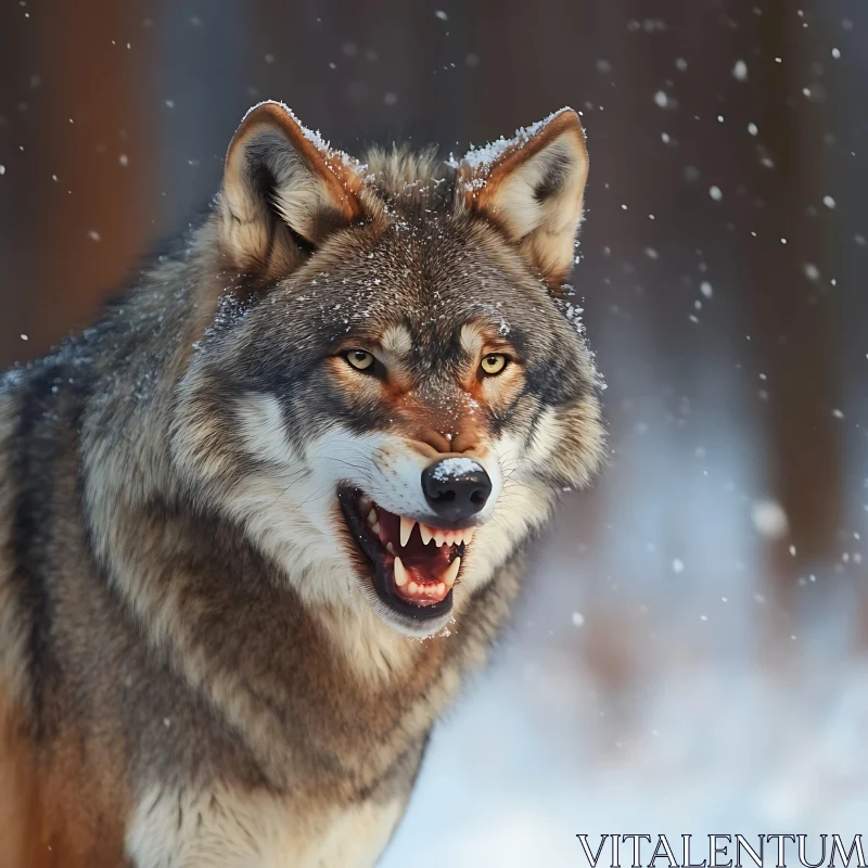 AI ART Angry Wolf Portrait in Winter