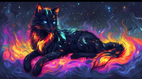 Fiery Feline Amidst the Stars