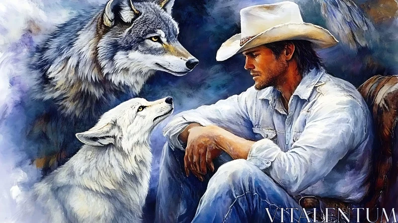 Man and Wolves in Harmony AI Image