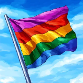 Vivid Rainbow Flag in a Clear Sky