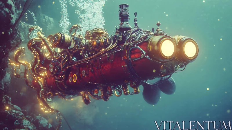 AI ART Vintage Submersible in the Deep Sea