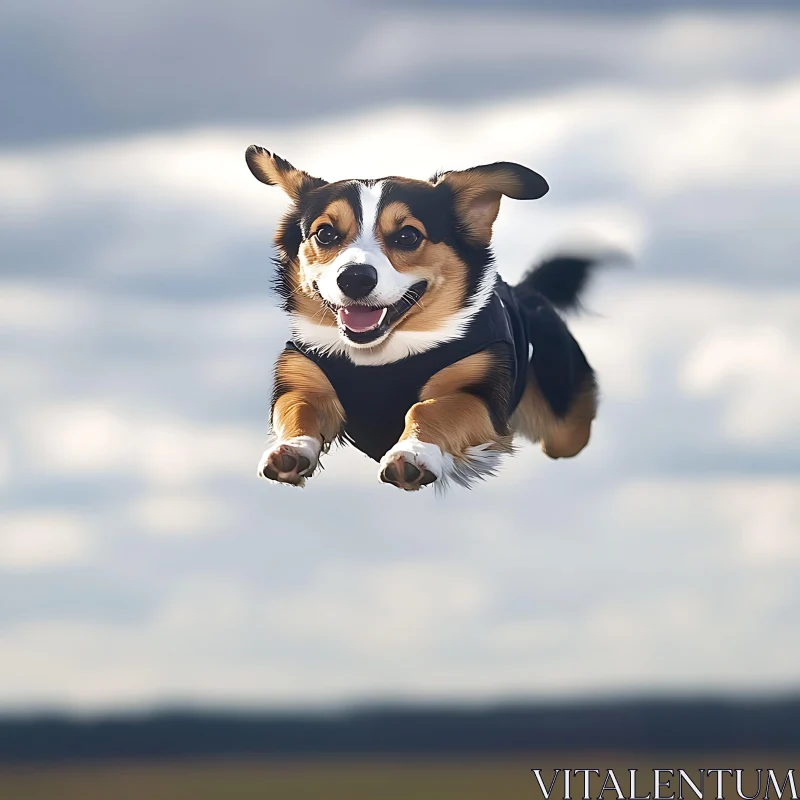 Playful Dog Leaping in Mid-Air AI Image