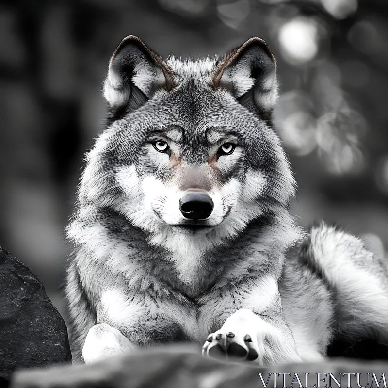 AI ART Grayscale Wolf Portrait - Wildlife Art