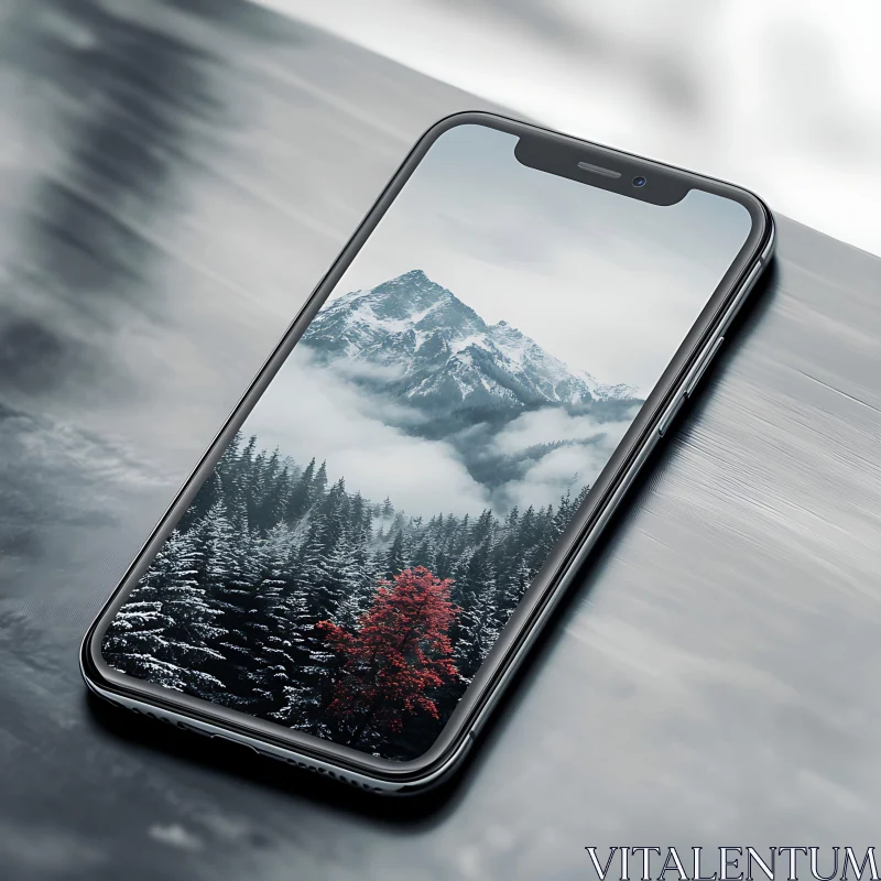 Snowy Mountain Landscape on Mobile Device AI Image