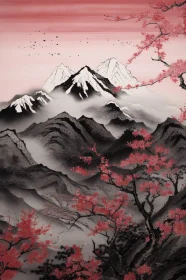 Mountain Landscape with Blossoms