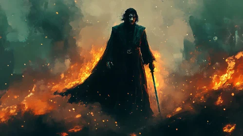 Dark Figure Amidst Inferno