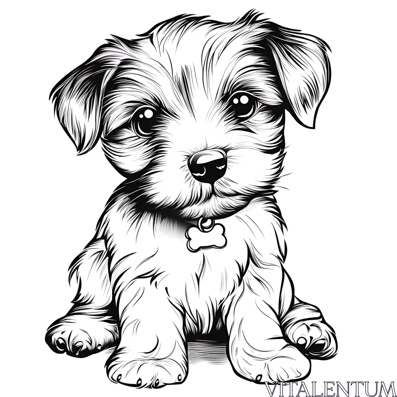 Cute Puppy Drawing in Monochrome AI Image