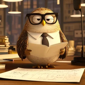 Cartoon Owl Reading a Book