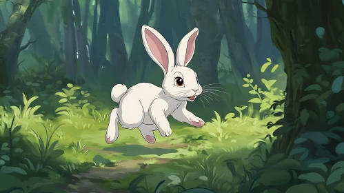 White Rabbit Cartoon in Forest