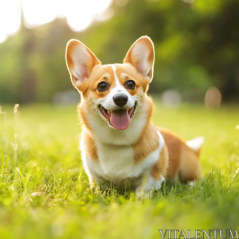 Happy Corgi in Sunny Park AI Image