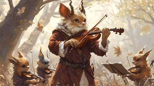 Fox Musicians in Forest Glade